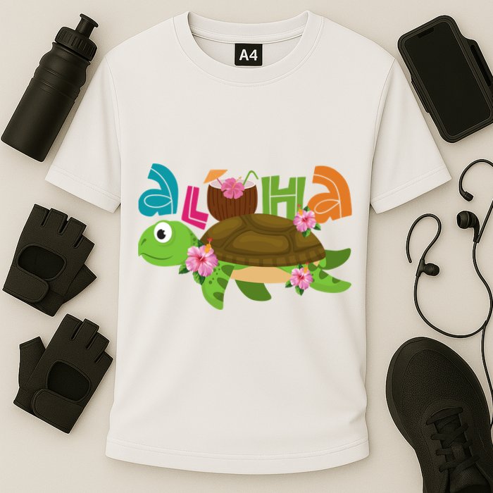 Aloha Tropical Turtle Vacation Cooling Performance Crew T-Shirt