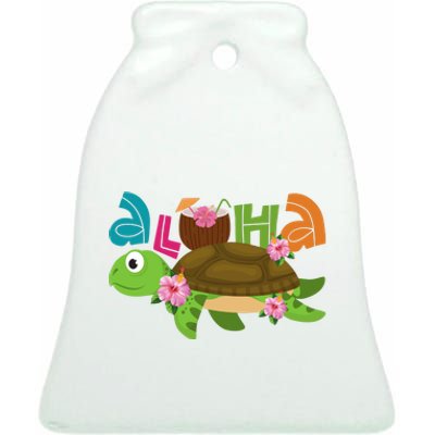 Aloha Tropical Turtle Vacation Ceramic Bell Ornament