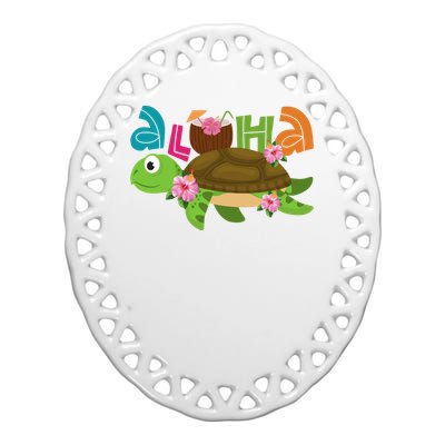 Aloha Tropical Turtle Vacation Ceramic Oval Ornament