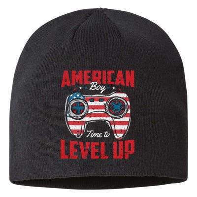 American Time To Level Up 4th Of July Cool Gaming Gamer Sustainable Beanie