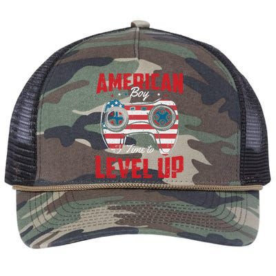 American Time To Level Up 4th Of July Cool Gaming Gamer Retro Rope Trucker Hat Cap