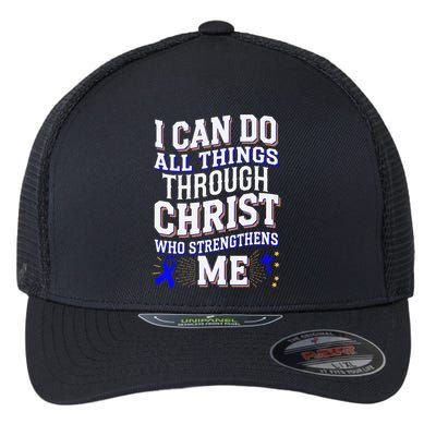 All Things Through Christ Juvenile Arthritis Awareness Flexfit Unipanel Trucker Cap