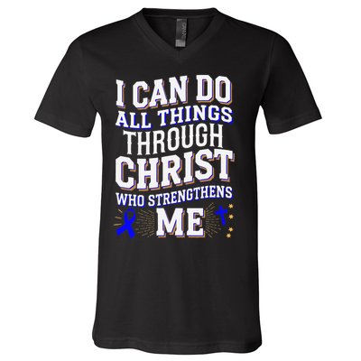 All Things Through Christ Juvenile Arthritis Awareness V-Neck T-Shirt