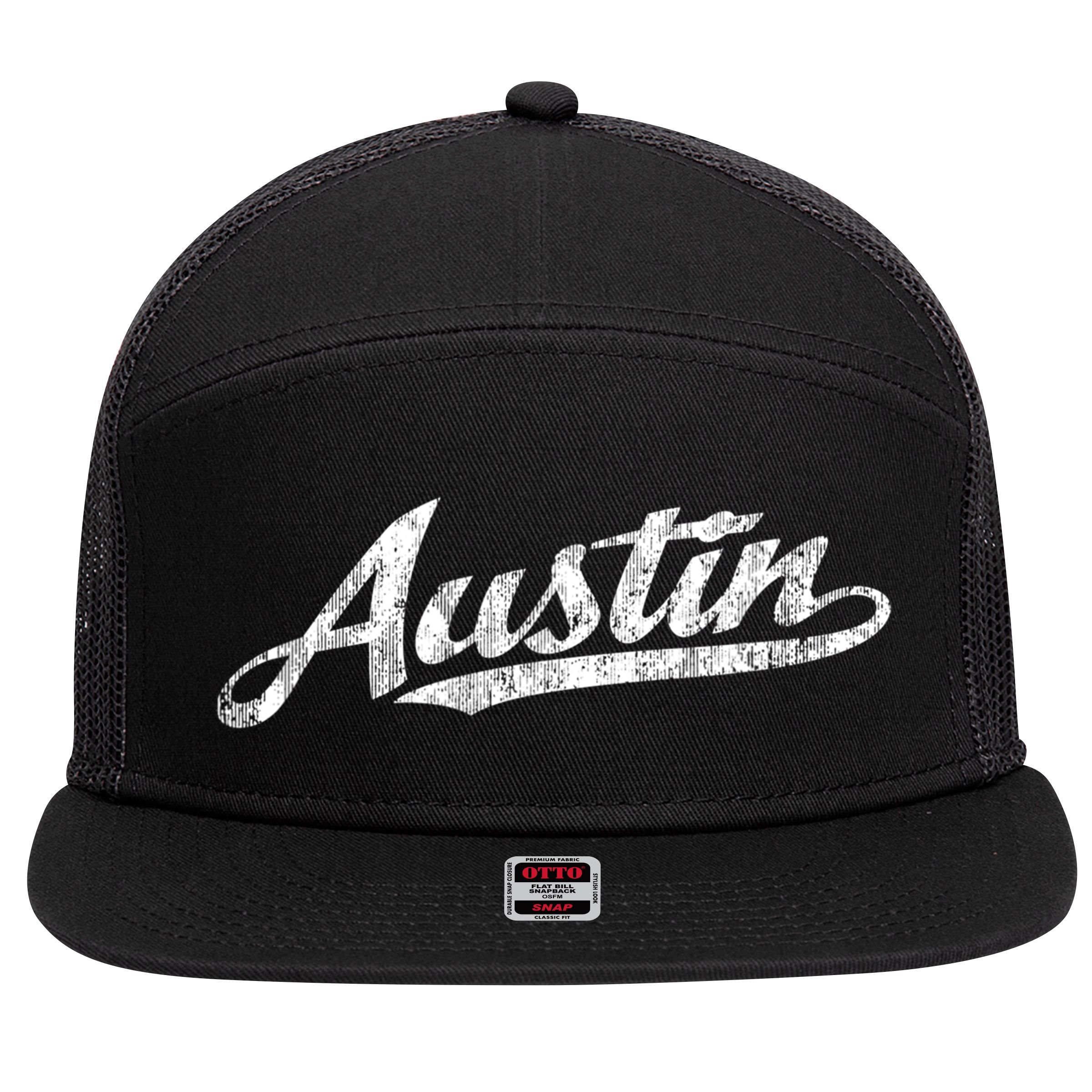 Austin Texas Tx Cute Gift Vintage Sports Script Retro Gift Tee 7 Panel Mesh Trucker Snapback Hat