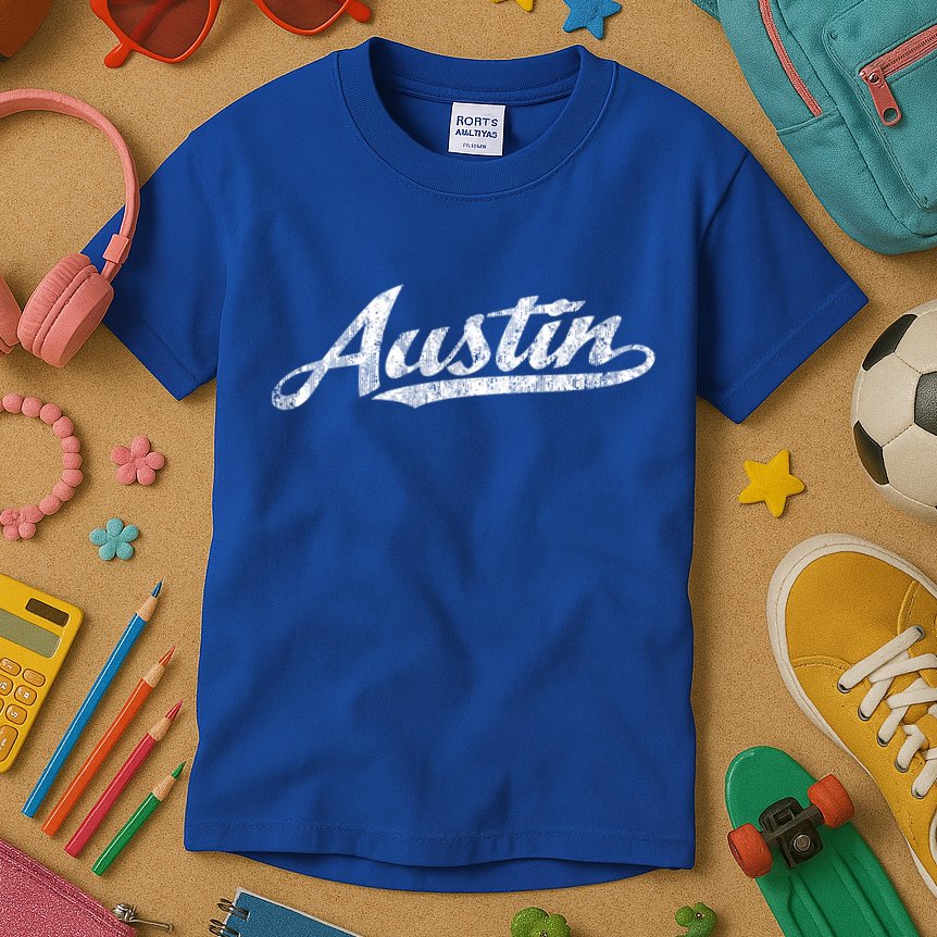 Austin Texas Tx Cute Gift Vintage Sports Script Retro Gift Tee Kids T-Shirt