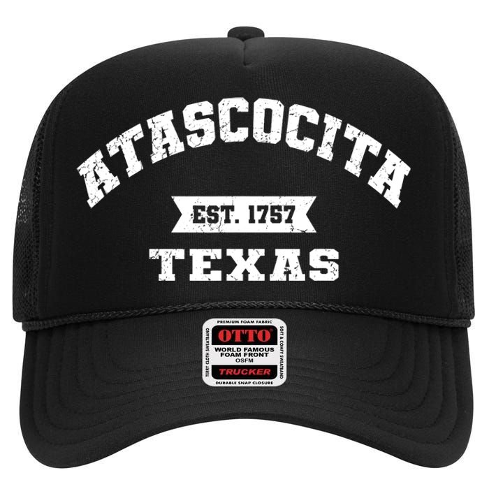 Atascocita Texas Tx Vintage Athletic Sports Established High Crown Mesh Back Trucker Hat