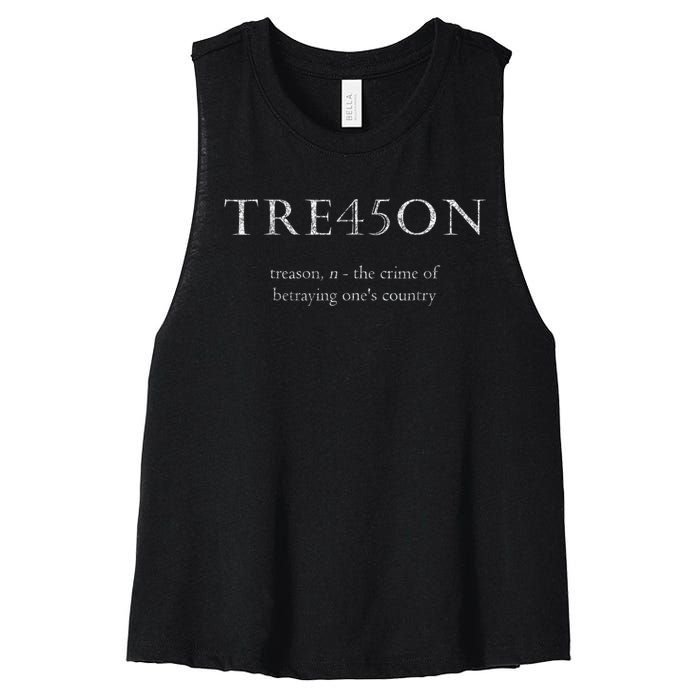 Anti Trump Treason TRE45ON Distressed Impeach Women's Racerback Cropped Tank