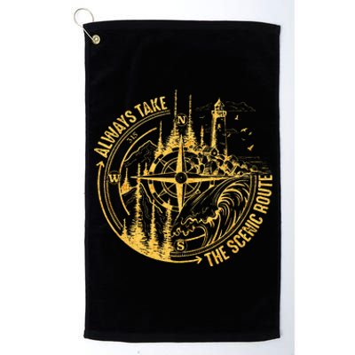 Always Take The Scenic Route Funny Hiking Camping Gift Platinum Collection Golf Towel