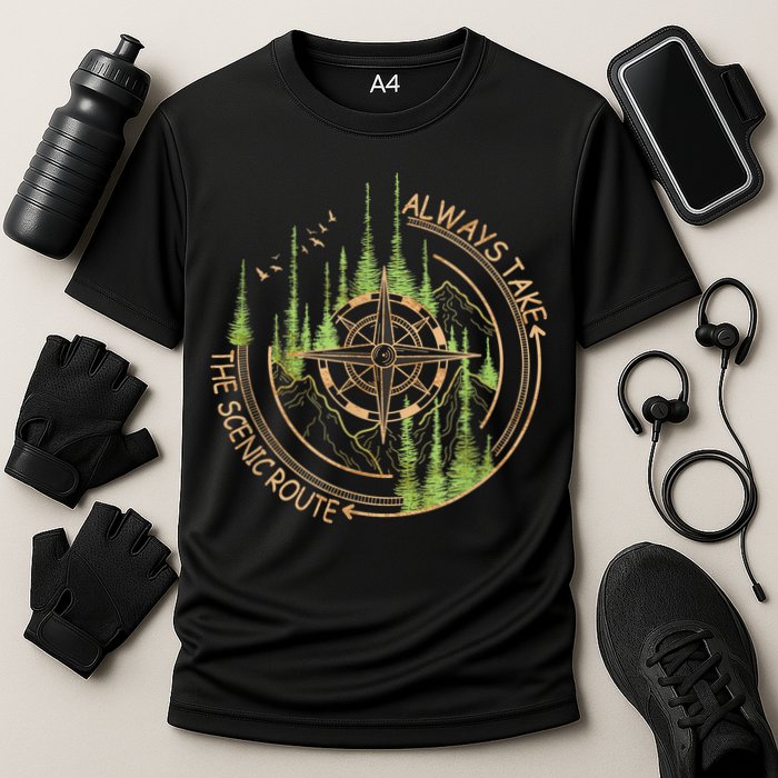 Always Take The Scenic Route Camping Travel Adventure Cooling Performance Crew T-Shirt