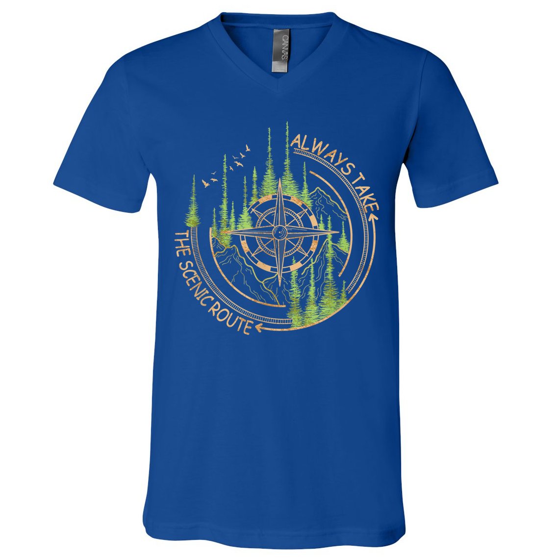 Always Take The Scenic Route Camping Travel Adventure V-Neck T-Shirt