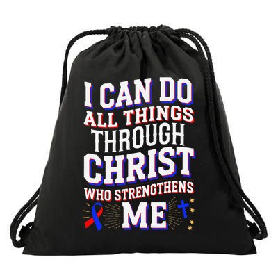 All Things Through Christ Congenital Heart Defect Awareness Drawstring Bag