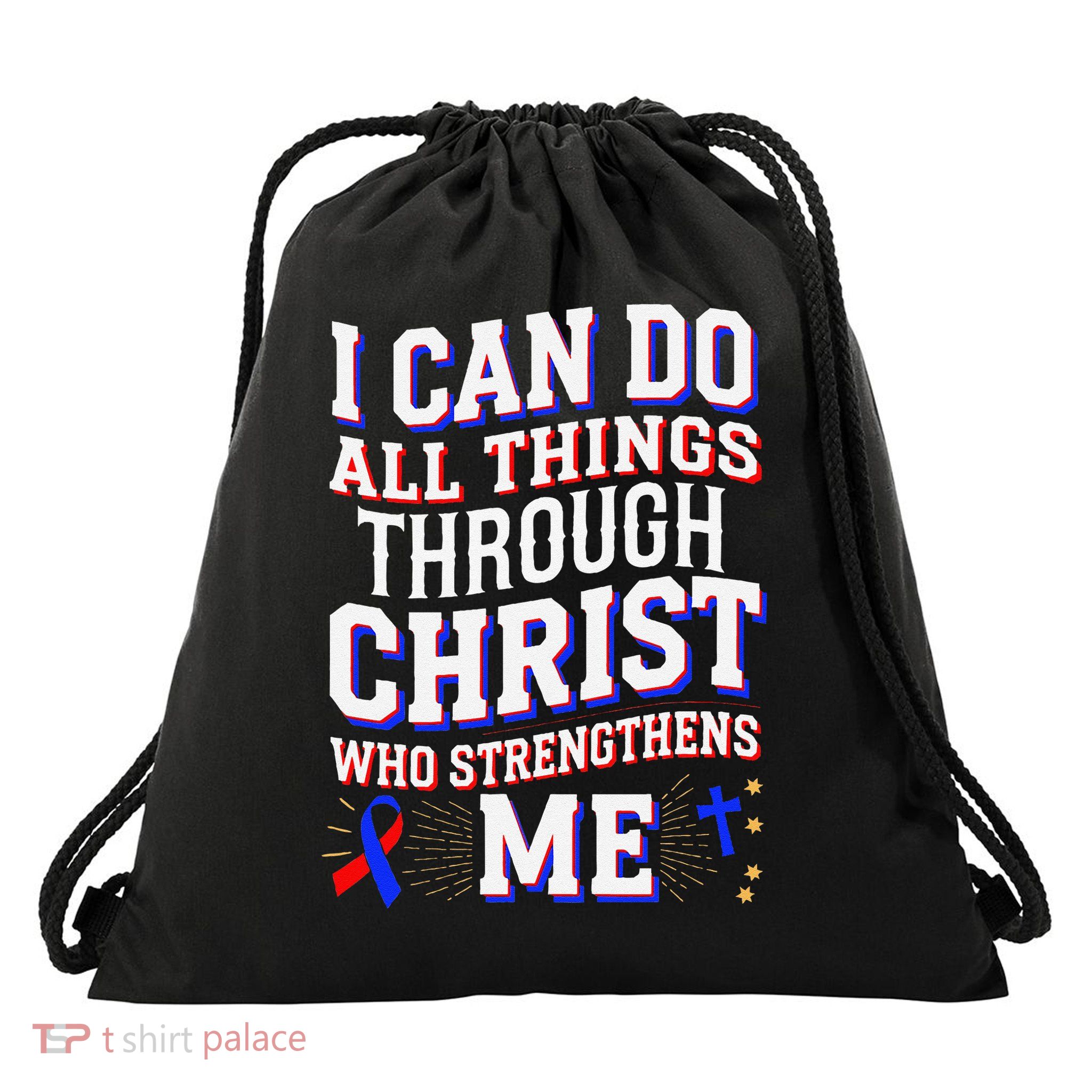 All Things Through Christ Congenital Heart Defect Awareness Drawstring Bag