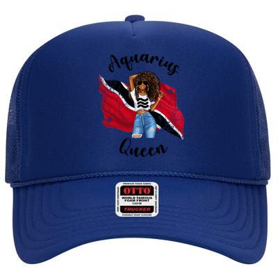 Afro Trinidad Tobago Aquarius Queen African Patriotic Flag Gift High Crown Mesh Back Trucker Hat