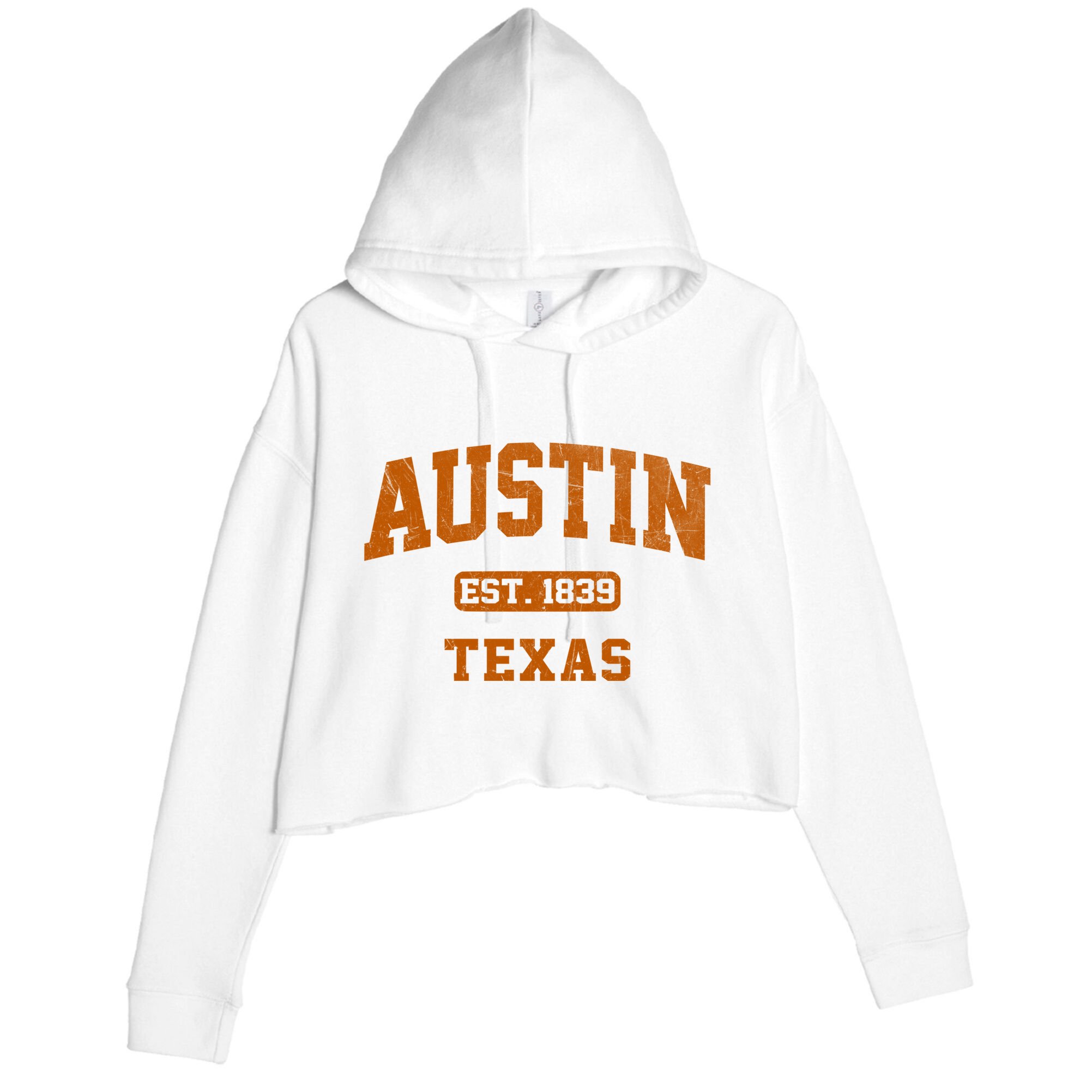 Austin Texas TX Vintage State Athletic Style Crop Fleece Hoodie