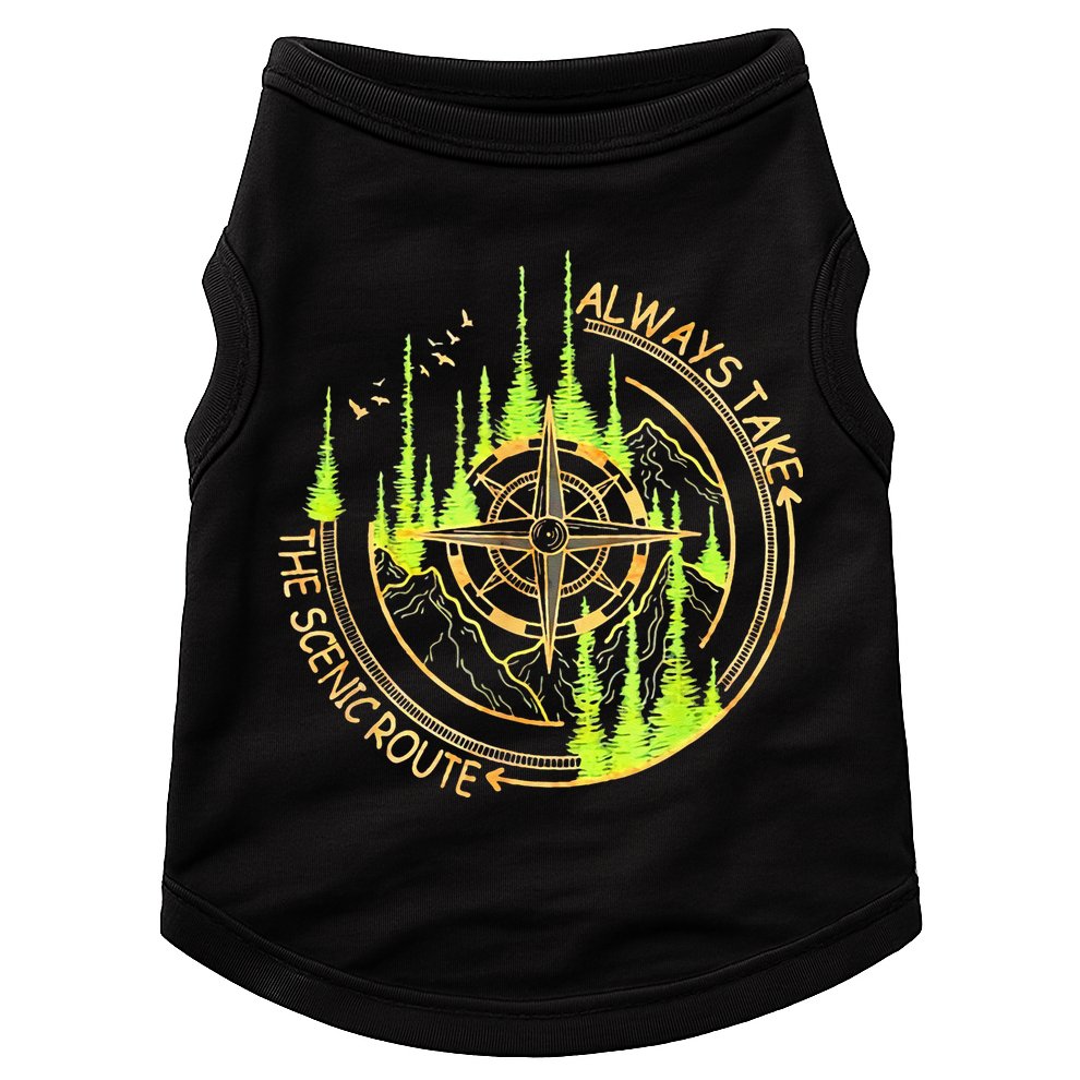 Always Take The Scenic Route Funny Adventure Hiking Camping Doggie Tank