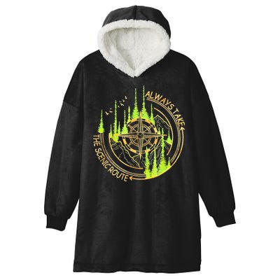 Always Take The Scenic Route Funny Adventure Hiking Camping Hooded Wearable Blanket