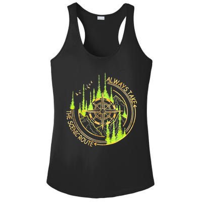 Always Take The Scenic Route Funny Adventure Hiking Camping Ladies PosiCharge Competitor Racerback Tank