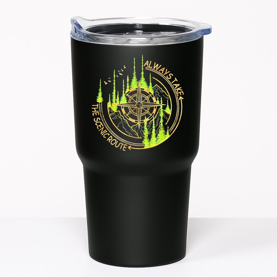 Always Take The Scenic Route Funny Adventure Hiking Camping Tumbler