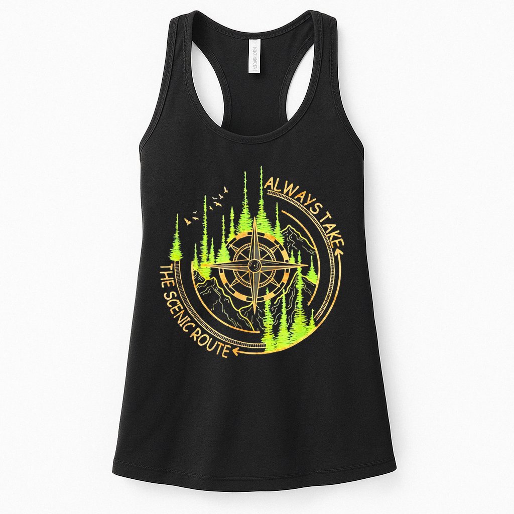 Always Take The Scenic Route Funny Adventure Hiking Camping Womens Tank Top