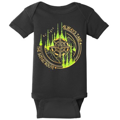 Always Take The Scenic Route Funny Adventure Hiking Camping Baby Bodysuit