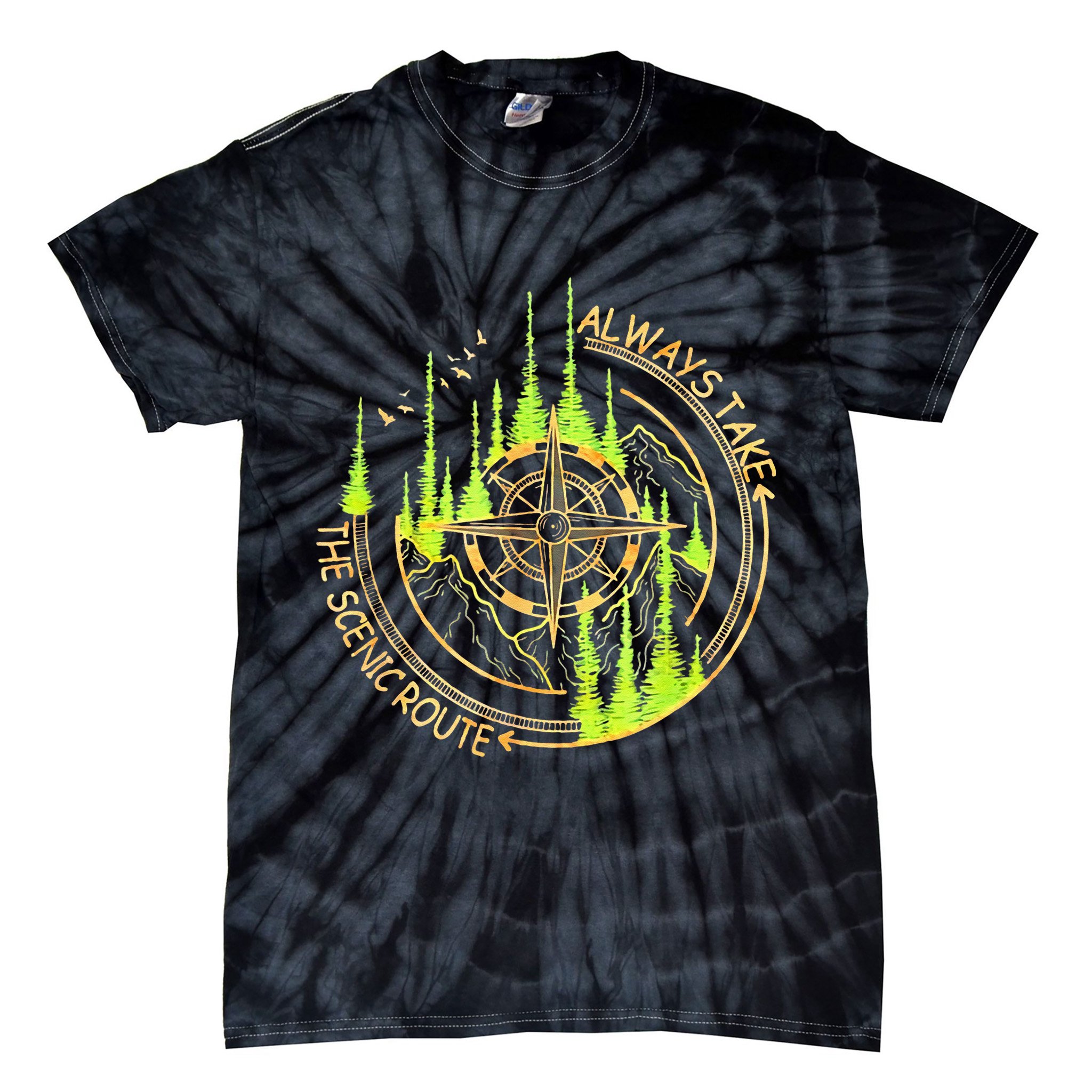 Always Take The Scenic Route Funny Adventure Hiking Camping Tie-Dye T-Shirt