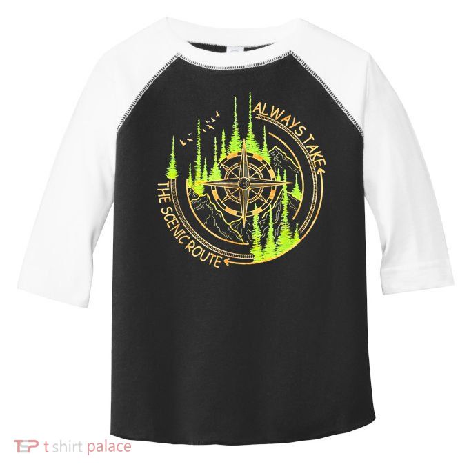 Always Take The Scenic Route Funny Adventure Hiking Camping Toddler Fine Jersey T-Shirt