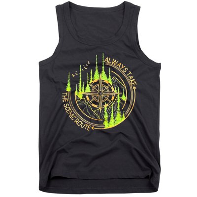 Always Take The Scenic Route Funny Adventure Hiking Camping Tank Top