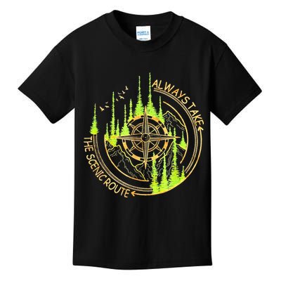 Always Take The Scenic Route Funny Adventure Hiking Camping Kids T-Shirt