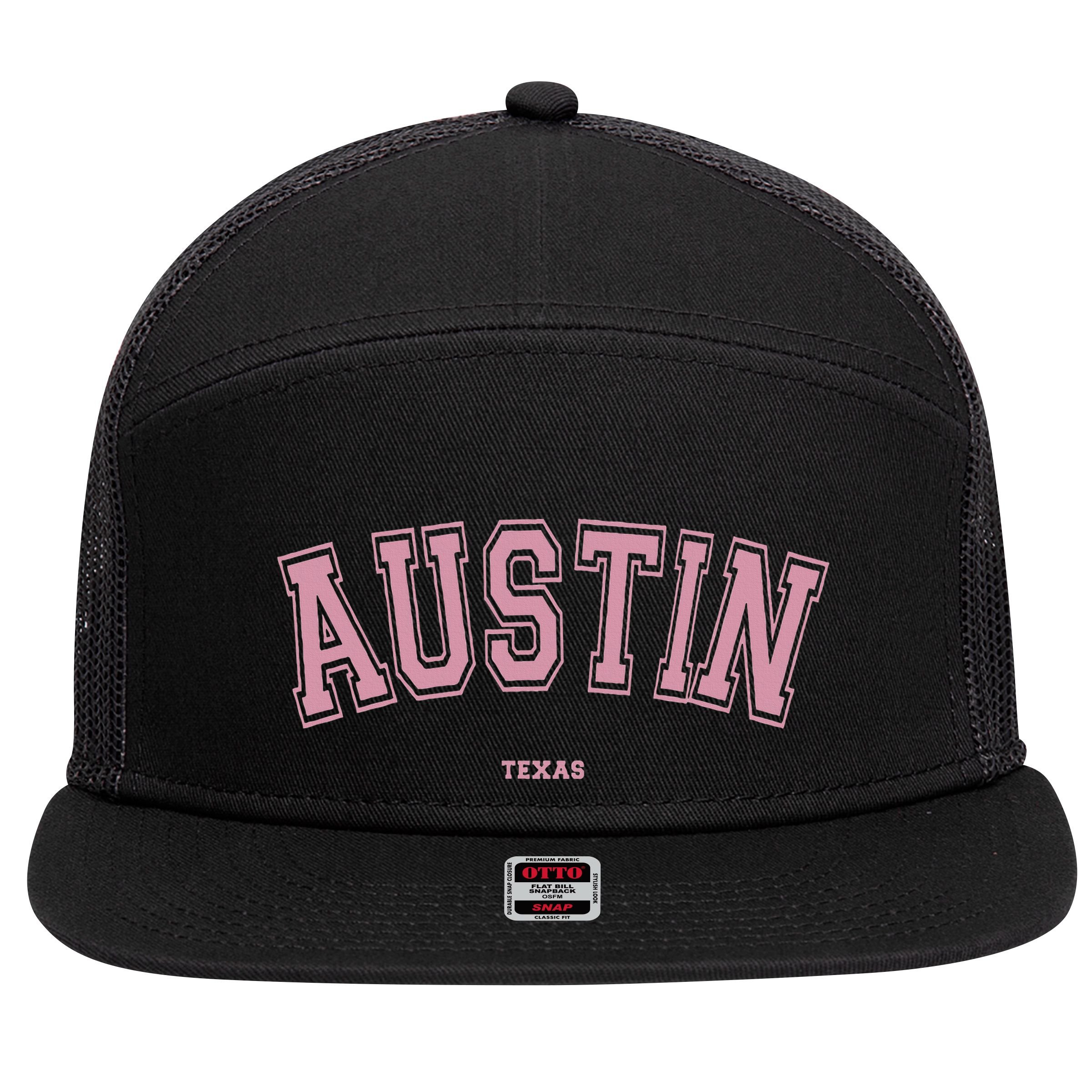 Austin Texas Tx Varsity Style On Austin 7 Panel Mesh Trucker Snapback Hat