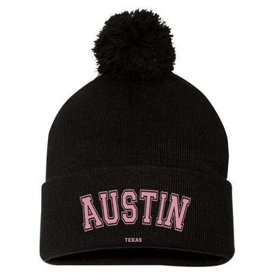 Austin Texas Tx Varsity Style On Austin Pom Pom 12in Knit Beanie