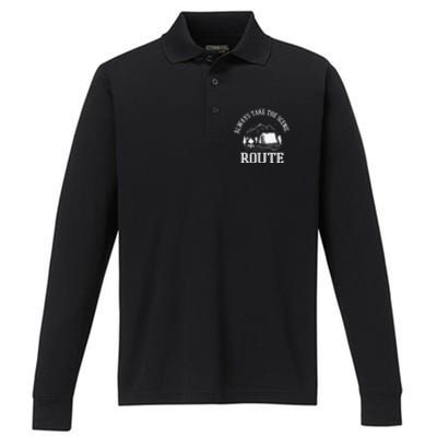 Always Take The Scenic Route Camping Gift Performance Long Sleeve Polo