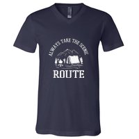 Always Take The Scenic Route Camping Gift V-Neck T-Shirt