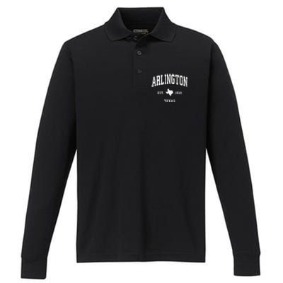 Arlington Texas Tx Vintage Athletic Established Sports Design Performance Long Sleeve Polo