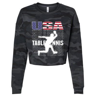 America Table Tennis Fans Jersey American Flag Ping Pong Art Premium Cropped Pullover Crew