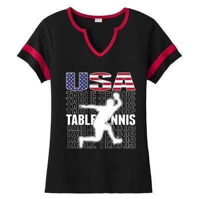 America Table Tennis Fans Jersey American Flag Ping Pong Art Premium Ladies Halftime Notch Neck Tee