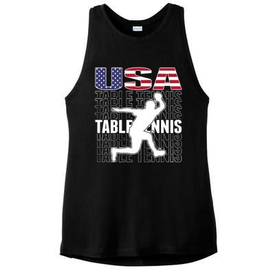 America Table Tennis Fans Jersey American Flag Ping Pong Art Premium Ladies PosiCharge Tri-Blend Wicking Tank