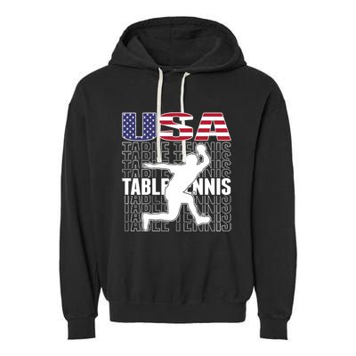 America Table Tennis Fans Jersey American Flag Ping Pong Art Premium Garment-Dyed Fleece Hoodie
