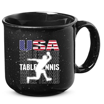 America Table Tennis Fans Jersey American Flag Ping Pong Art Premium 15oz Campfire Ceramic Mug