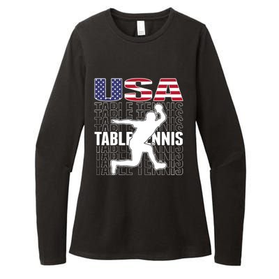 America Table Tennis Fans Jersey American Flag Ping Pong Art Premium Womens CVC Long Sleeve Shirt