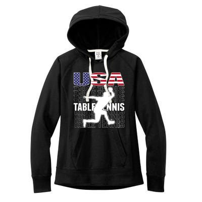 America Table Tennis Fans Jersey American Flag Ping Pong Art Premium Women's Fleece Hoodie