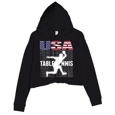 America Table Tennis Fans Jersey American Flag Ping Pong Art Premium Crop Fleece Hoodie