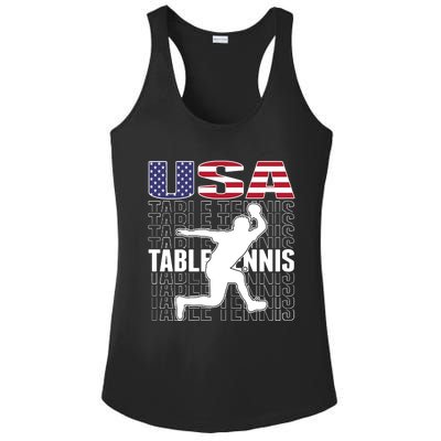 America Table Tennis Fans Jersey American Flag Ping Pong Art Premium Ladies PosiCharge Competitor Racerback Tank