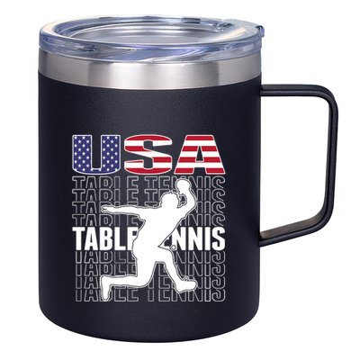 America Table Tennis Fans Jersey American Flag Ping Pong Art Premium 12oz Stainless Steel Coffee Mug