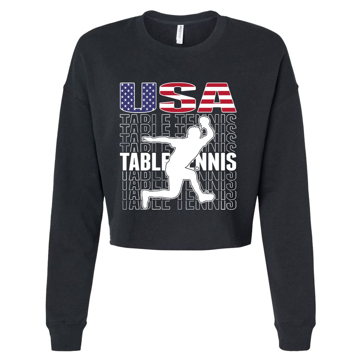 America Table Tennis Fans Jersey American Flag Ping Pong Art Premium Cropped Pullover Crew
