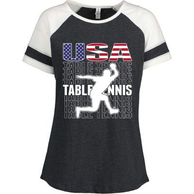 America Table Tennis Fans Jersey American Flag Ping Pong Art Premium Enza Ladies Jersey Colorblock Tee