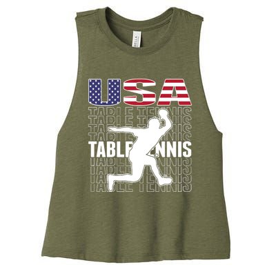 America Table Tennis Fans Jersey American Flag Ping Pong Art Premium Women's Racerback Cropped Tank