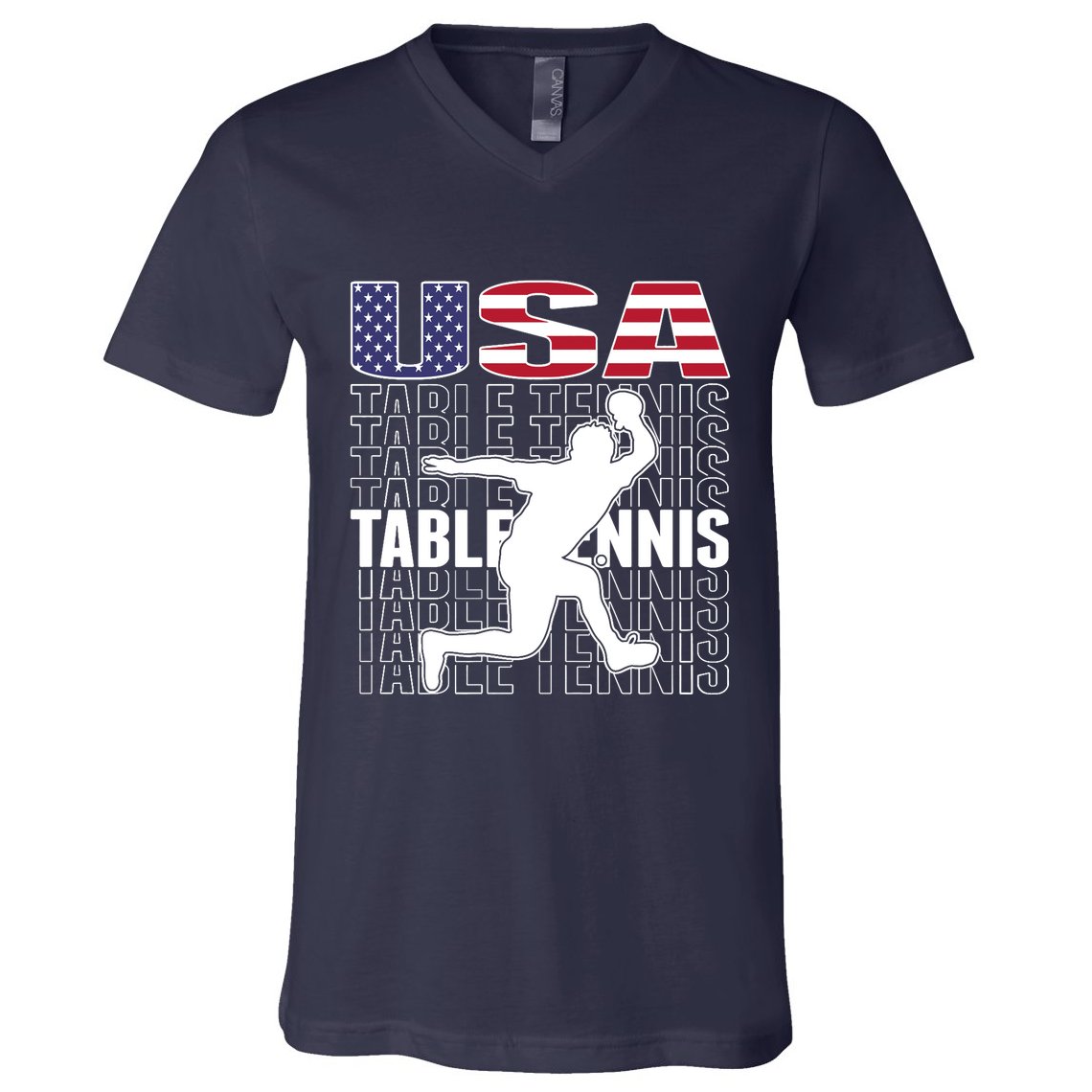 America Table Tennis Fans Jersey American Flag Ping Pong Art Premium V-Neck T-Shirt