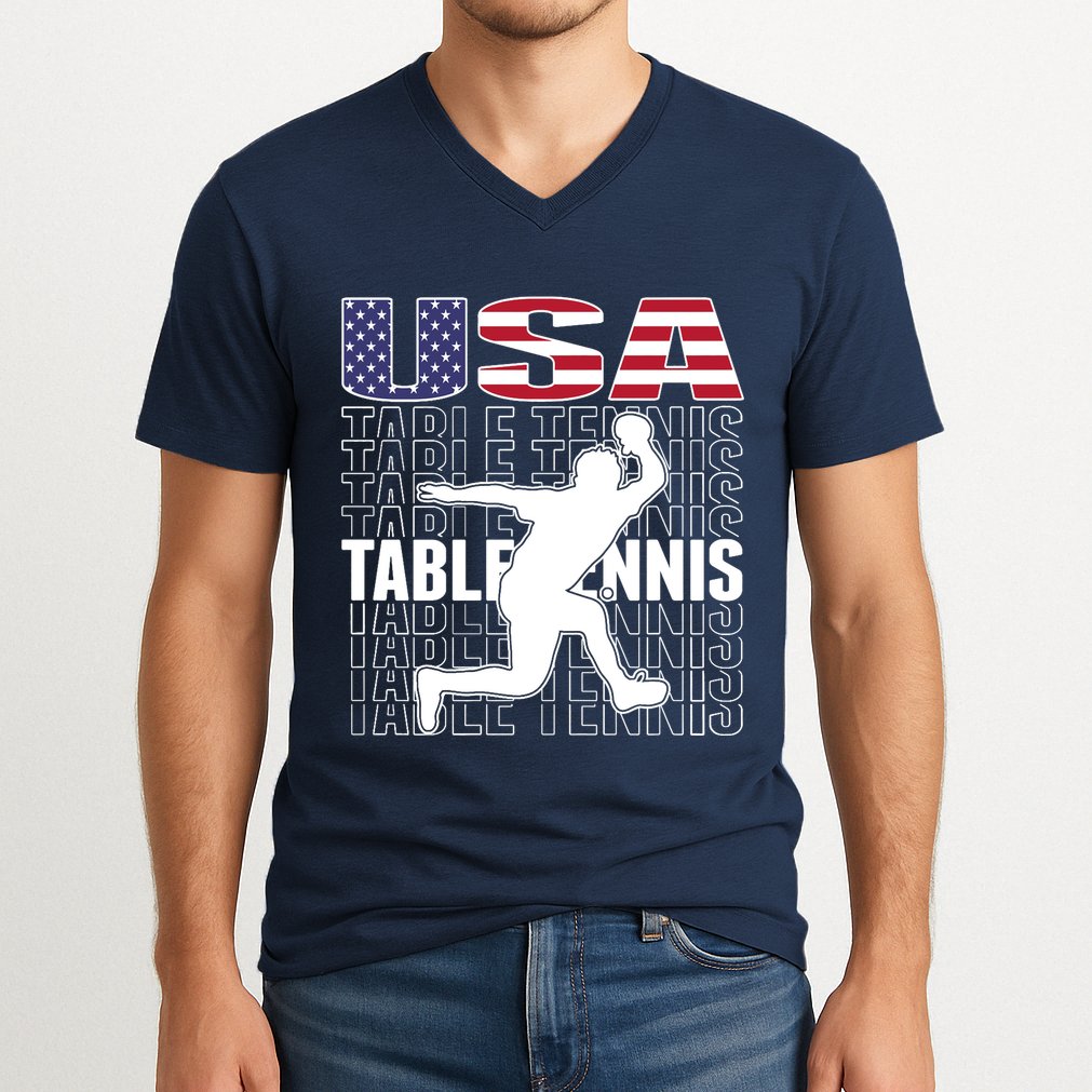 America Table Tennis Fans Jersey American Flag Ping Pong Art Premium V-Neck T-Shirt