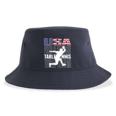 America Table Tennis Fans Jersey American Flag Ping Pong Art Premium Sustainable Bucket Hat