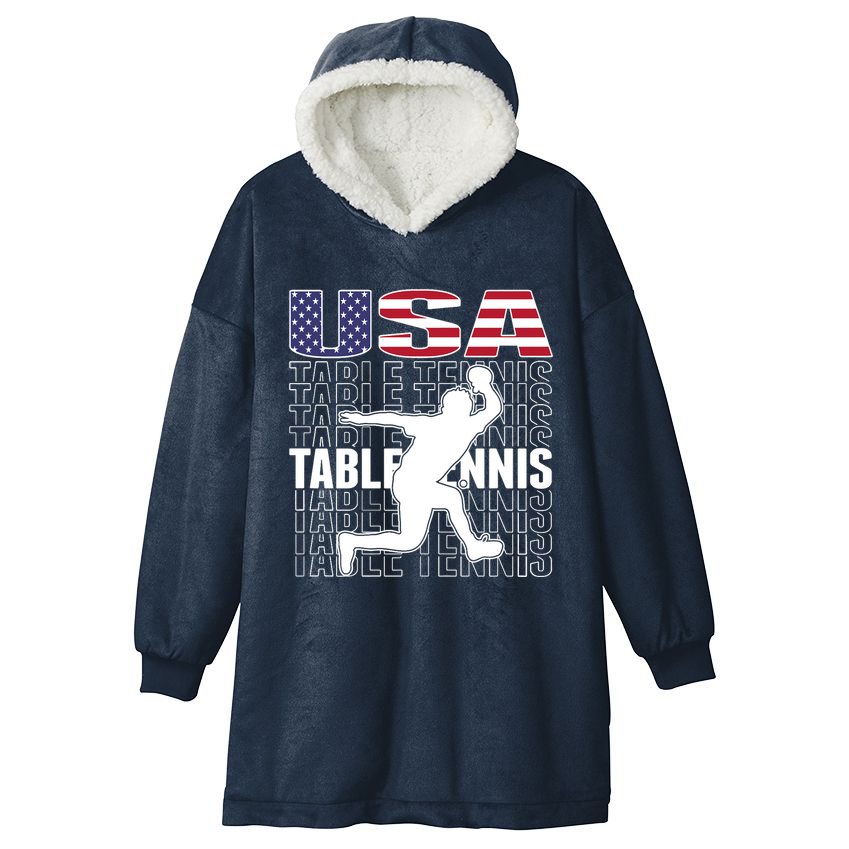 America Table Tennis Fans Jersey American Flag Ping Pong Art Premium Hooded Wearable Blanket